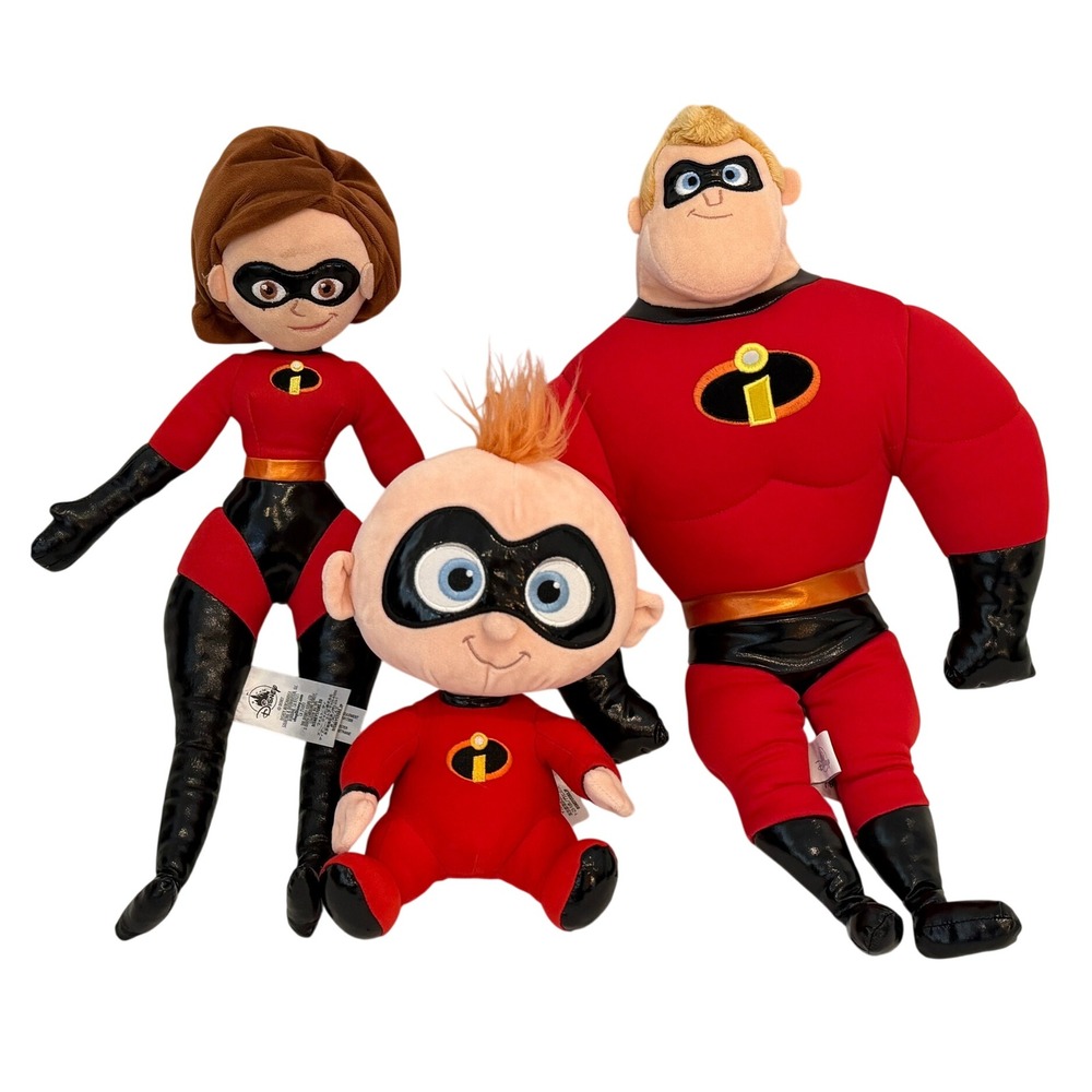 Disney Store The Incredibles Plush Set Mr Incredible Elastigirl Jack-Jack 3pc